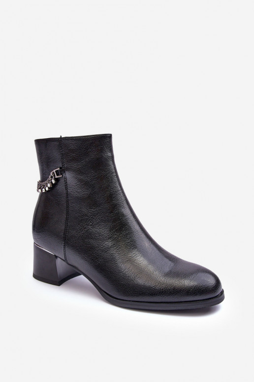 Leather Ankle Boots Low Heel Black Rennie