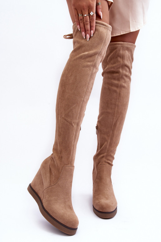 Platform Musketeer Boots in Suede Beige Mephal