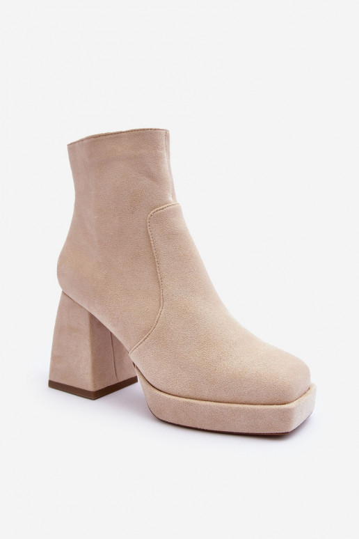 Suede Heeled Boots Beige Makeline