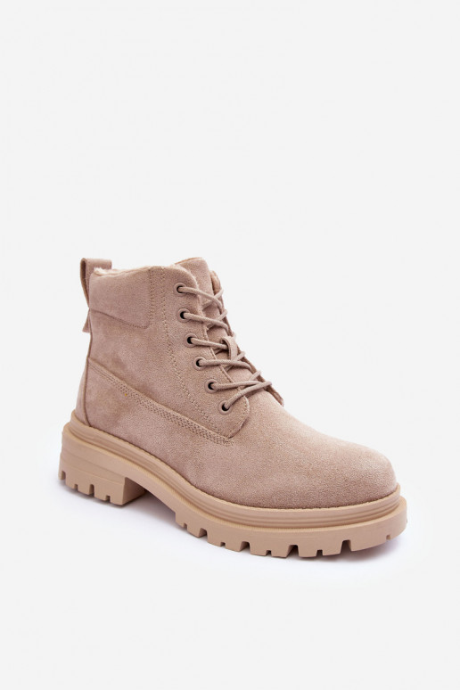 Suede Trapper Boots with Fleece Lining Beige Alden