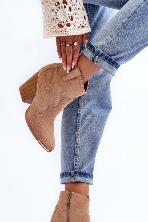 Suede Cowboy Boots On Heel Beige Lotoune