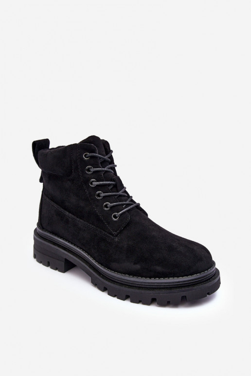 Fleece-Lined Suede Trapper Boots Black Alden