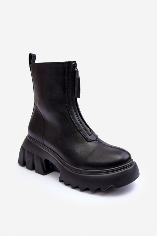 Women's Boots on a Chunky Platform with a Zipper Black Kusma