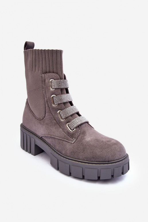 Sock Ankle Boots Suede Gray Hope