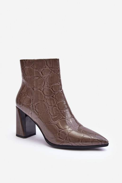 Leather Lacquered Boots on Heel SBarski MR870-58 Dark Beige