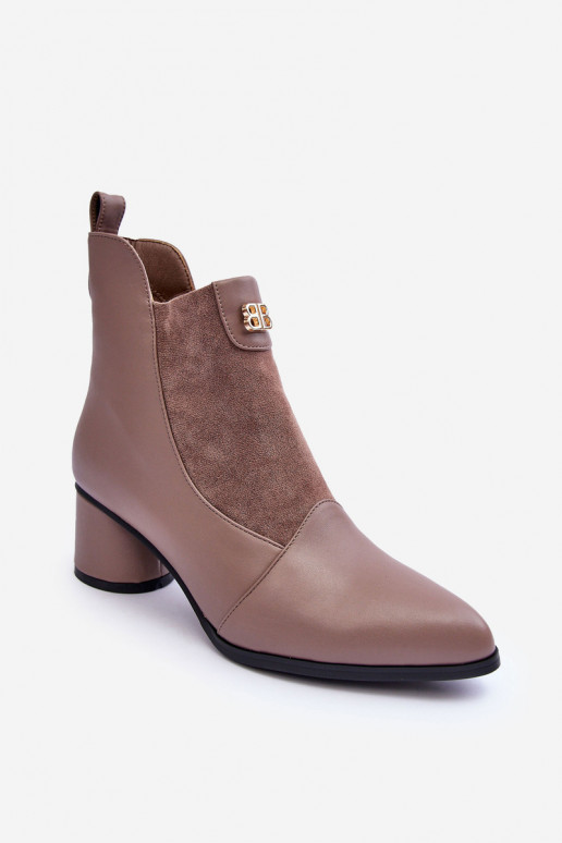 Leather Boots On Heel SBarski MR870-96 Beige