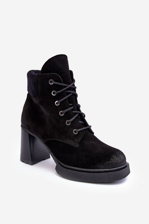 Suede Lace-up Heels on Heel Black Flomes