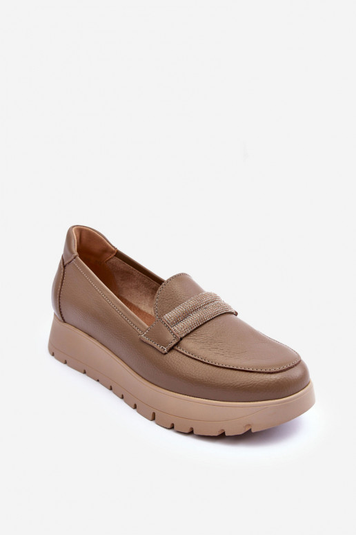 Leather Platform Shoes with Ornamentation Beige Lehira