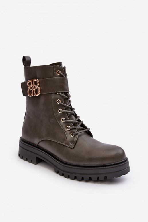 Women's Zip-up Work Boots with Dark Green Decoration Ciossava