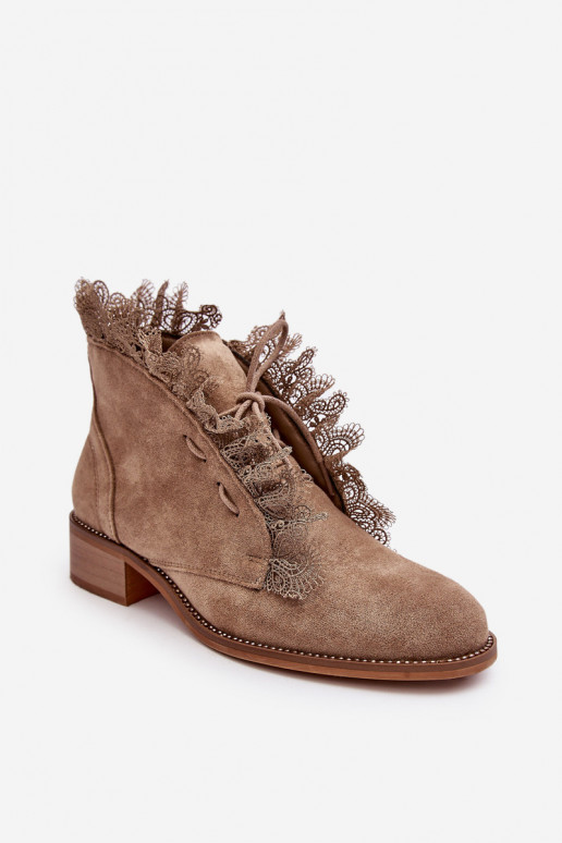 Women's Suede Boots on a Flat Heel Beige Klemovia