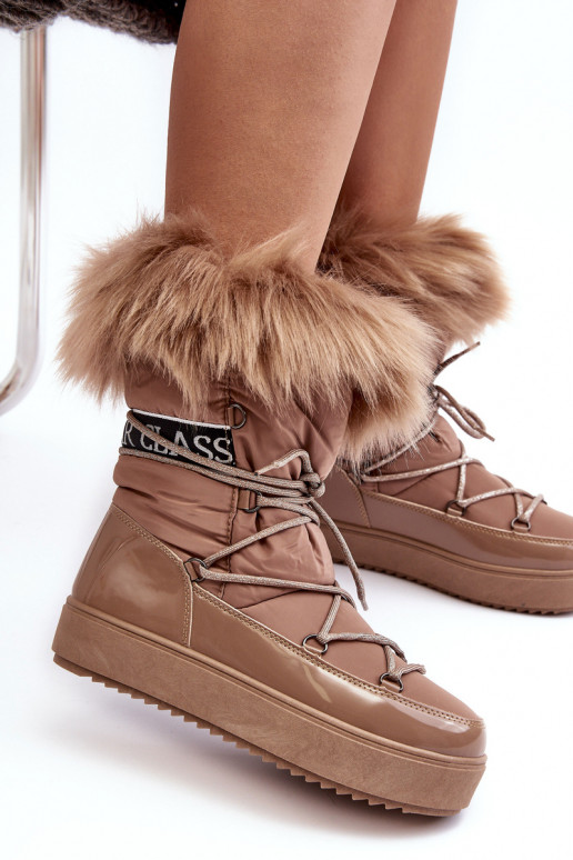 Women's Lace-up Dark Beige Snow Boots Santero