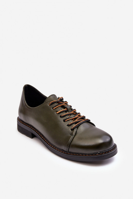 Ladies' Leather Lace-up Shoes Dark Green Naker