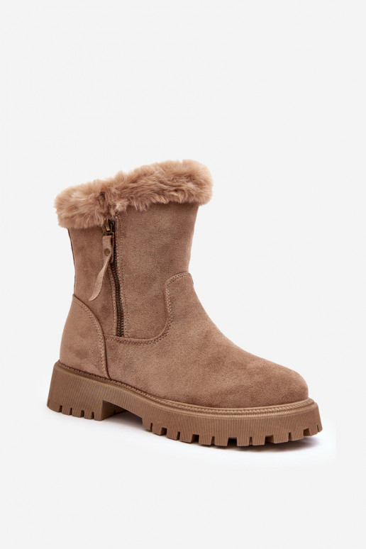 Women's Suede Boots with Fur Beige Hasiva