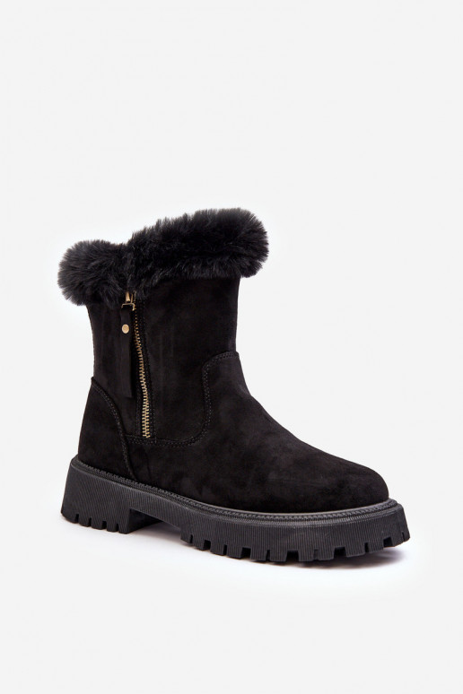 Women's Suede Boots With Fur Black Hasiva