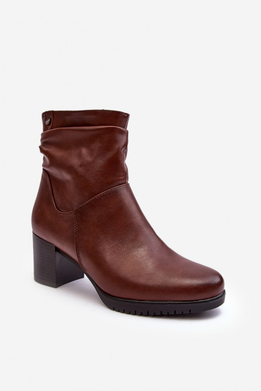 Women's Ruched Booties On Heel Brown Liriam