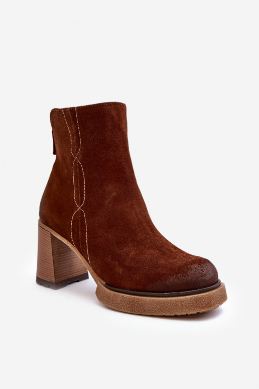 Women's Suede Boots On Heel Brown Lemar Remilda