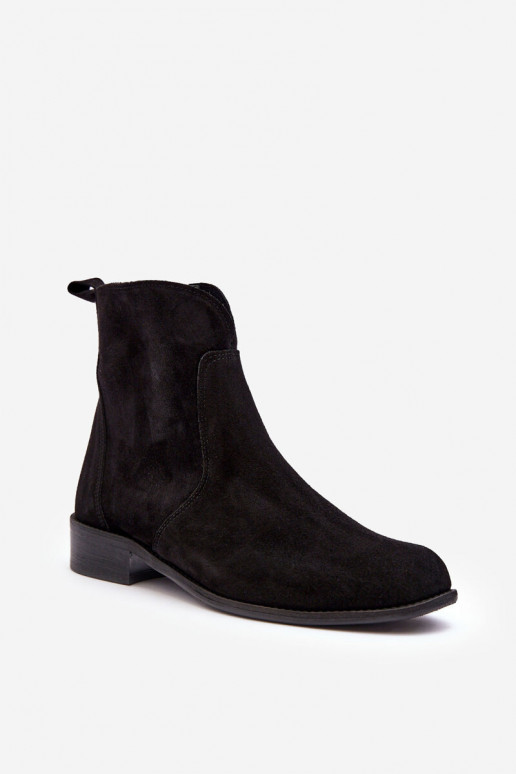 Women's Suede Boots with Zipper Black Nicole 2829