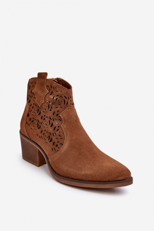 Suede Openwork Cowboy Boots D&A SN622-21 Camel