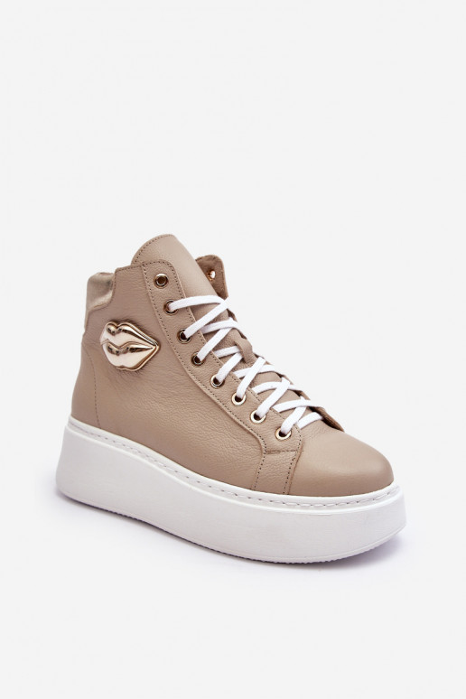 Women's High-Top Zipper Sneakers Beige Katerin