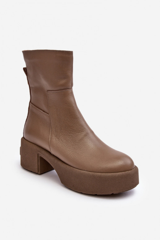 Leather Boots On Low Heel Dark Beige Lemar Volavola