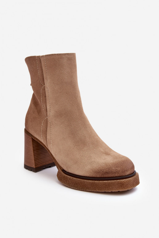 Women's Suede Boots on Heel Beige Lemar Remilda