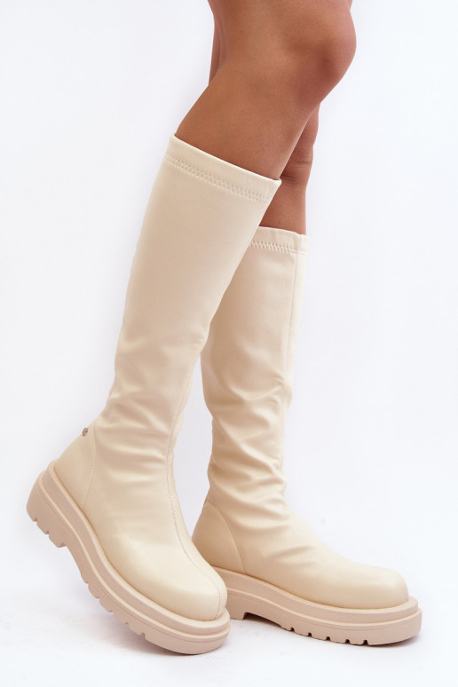 Women's Platform Boots with Zip GOE MM2N4067 Light Beige