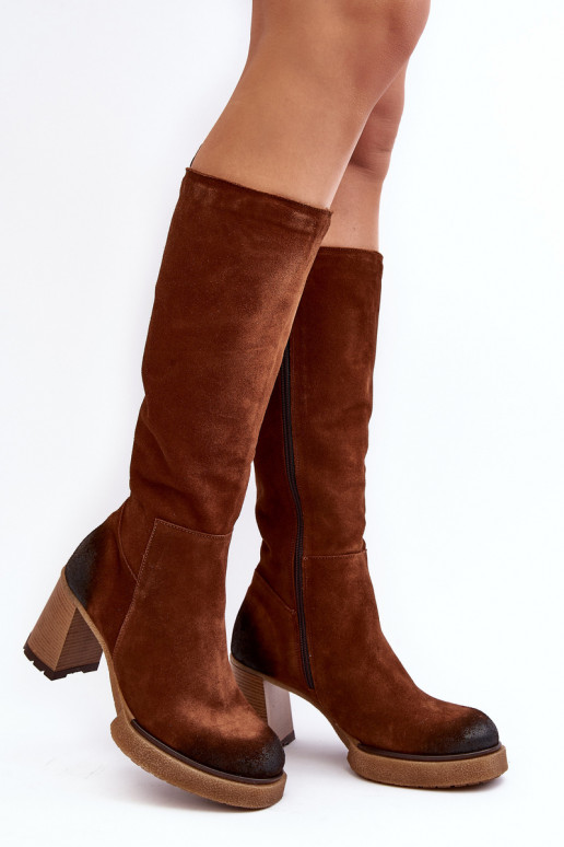 Women's Suede Heeled Over-The-Knee Boots Brown Ceraxa