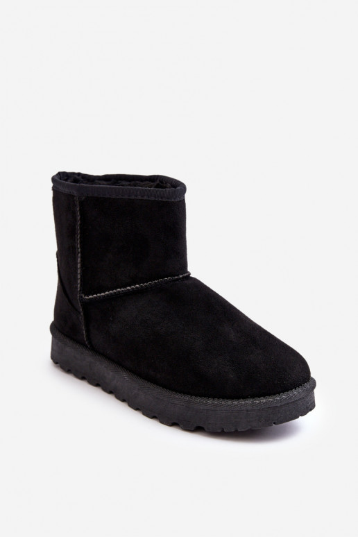 Women's Suede Snow Boots Fleece-Lined Black Nanga