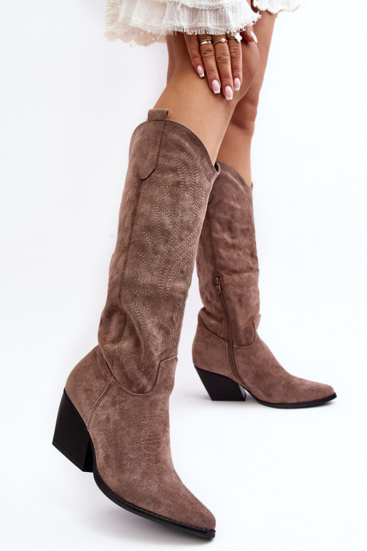 Women's Cowboy Boots on Heel Dark Beige Sloana