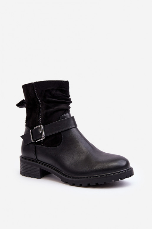 Women's Flat Heel Boots with Clasp Black Cillolis