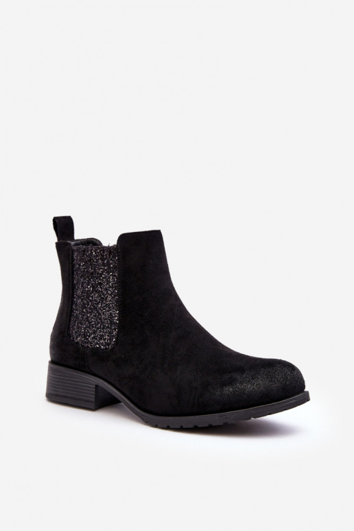 Women's Ankle Boots on Flat Heel Black Sauamia