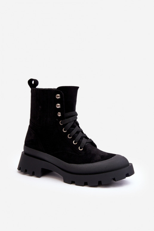 Women's Lace-up Trapery Boots Black Gordts