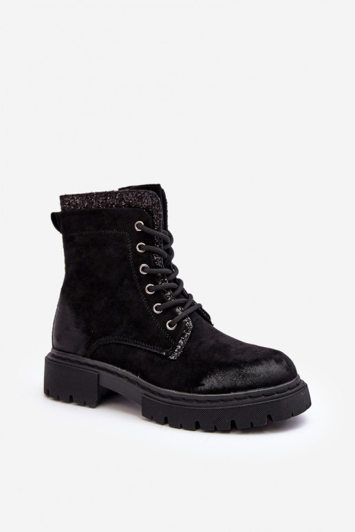 Women's Decorated Lace-up Ankle Boots Black Santelia