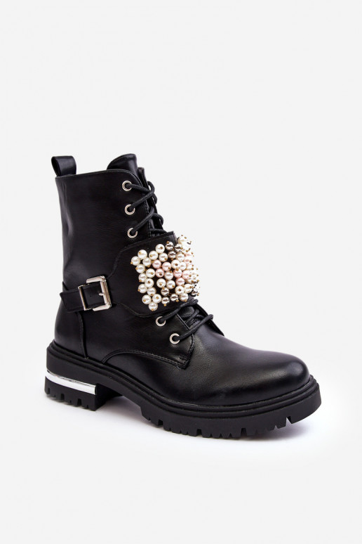 Lined Women's Work Boots Decorated Black Venizi