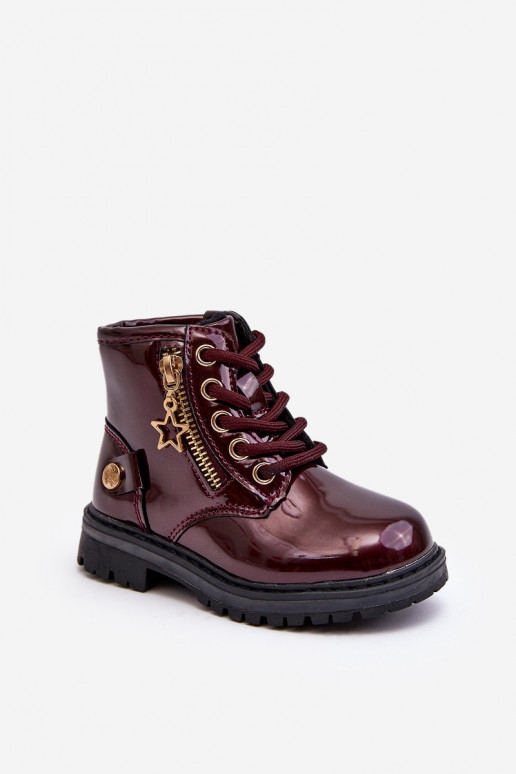 Burgundy Patent Leather Zip Up Ankle Boots Felori