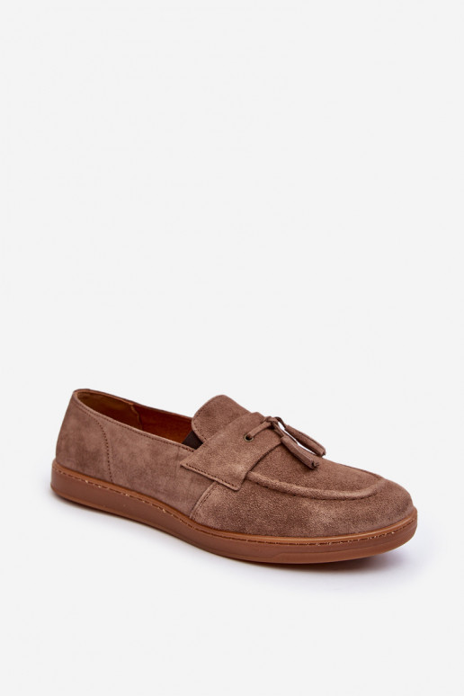 Men's Suede Loafers Shoes Zazoo 1566 Brown