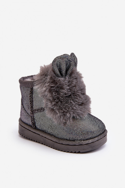 Children's snow boots warmed with fur inside with ears, gray color Betty