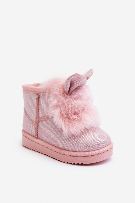 Children's snow boots warmed with fur inside with ears Light pink shade Betty