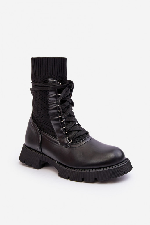 Women's lace-up ankle boots with sock black Gentiana