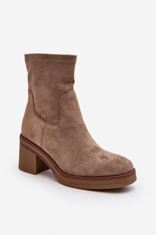 Women's Ankle Boots with Block Heel Beige Argastis