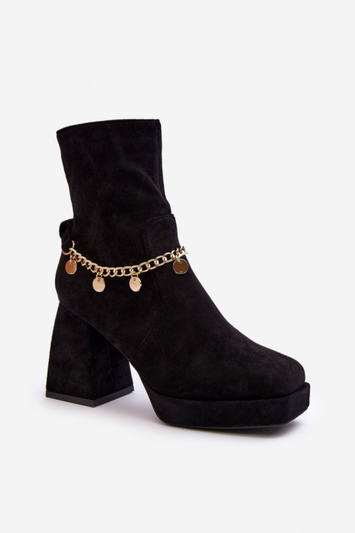 Women's Black Ankle Boots with Chain Detail Tiselo