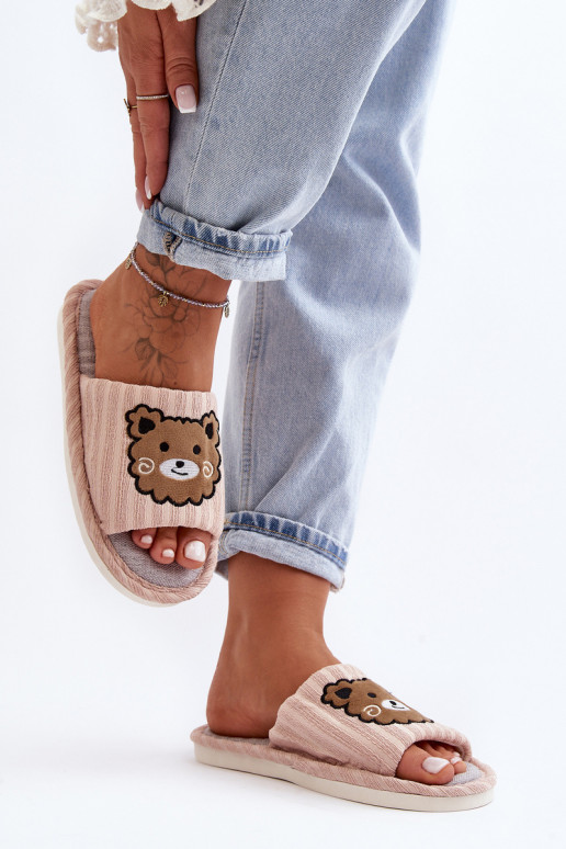 Women's Beige Slippers with Bear Demare