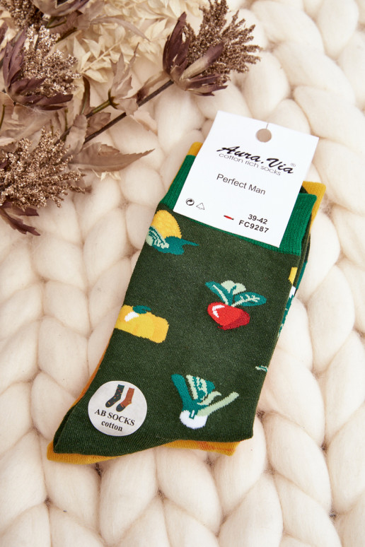 socks one pair different designs arzywa green-yellow color