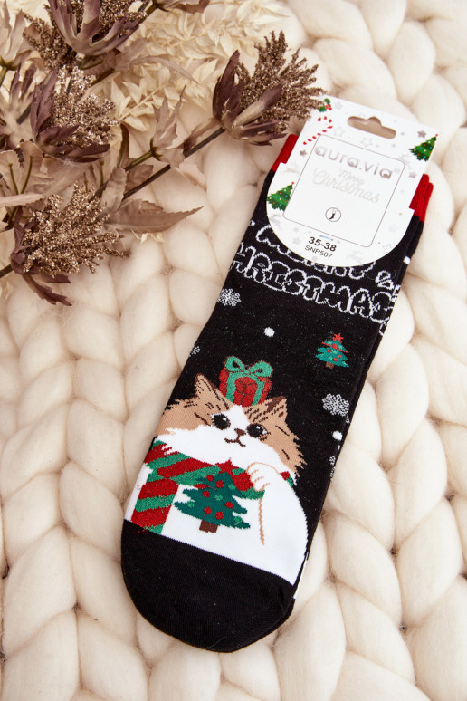 Black Christmas socks with kittens