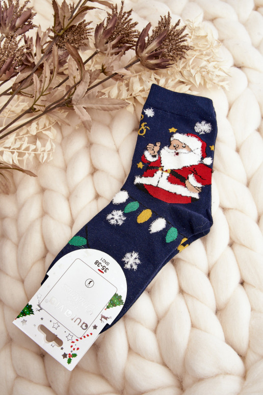 Socks with Santa Claus in dark blue color