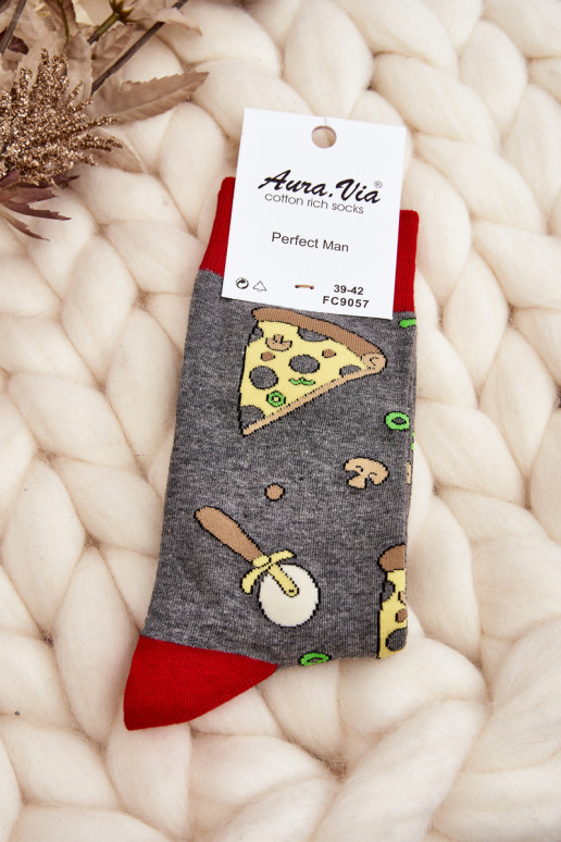 socks with patterns Pizza gray color