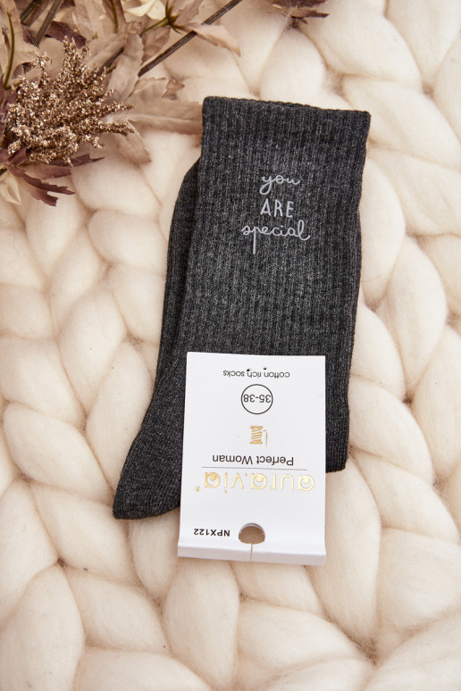 Socks with an inscription in gray color