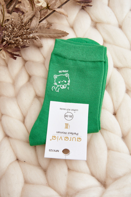 Socks with kittens in green color