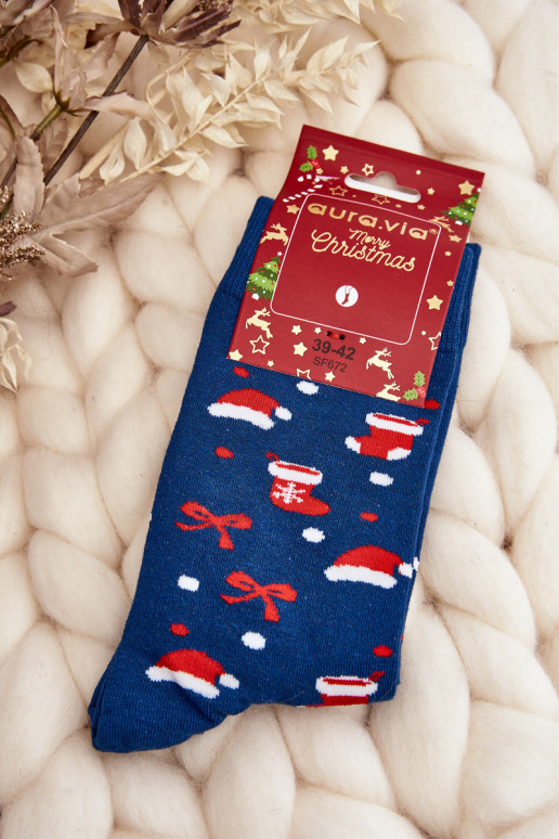 Festive socks in dark blue color