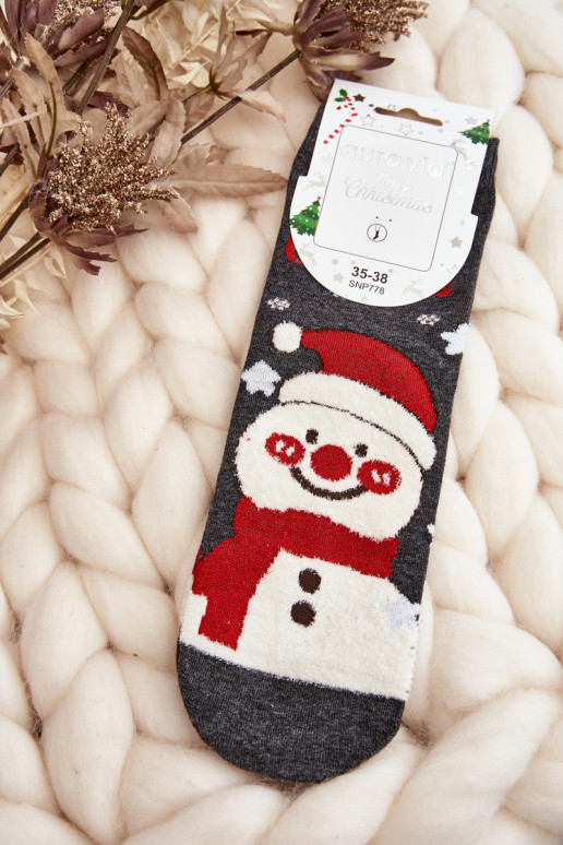 Christmas socks with snowmen in gray color